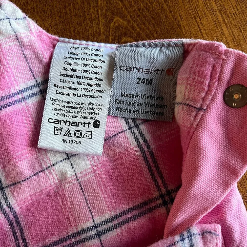 Carhartt pink flannel-lined overalls 24m
